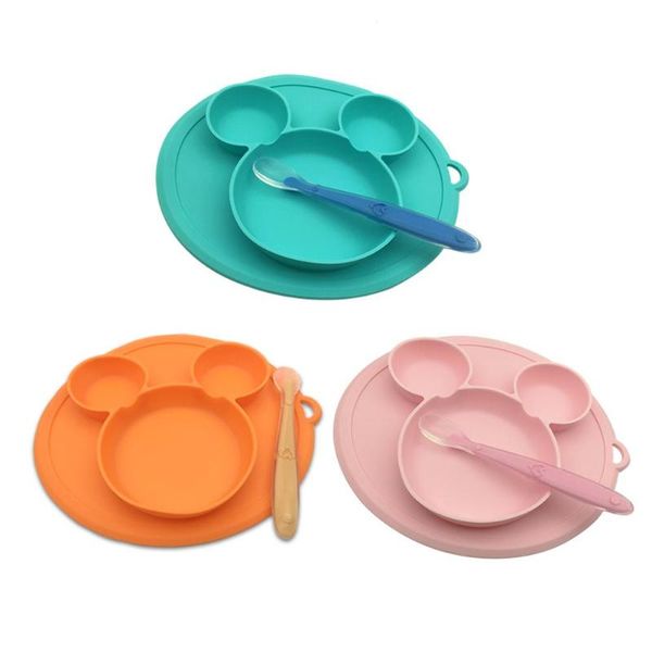 

silicone baby plate with spoon cushion kids infant feeding fruit snack bowl