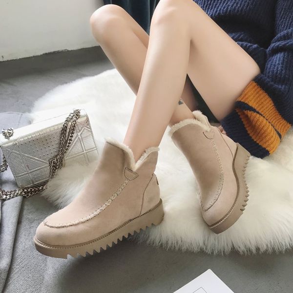 

autumn winter women snow boots round toe ankle warm plush snow boots slip-on women shoes flats black beige brown plus size 35-39
