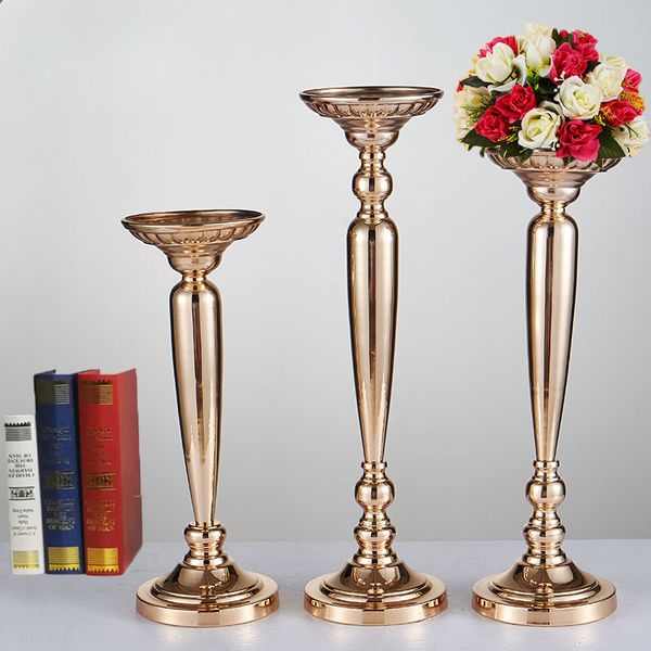 

44cm/50cm/57cm gold candle holders flower vase candlestick wedding decoration table centerpieces flower rack road lead