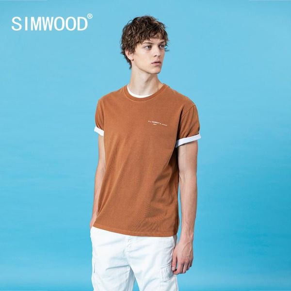 

simwood 2020 summer new garment-dyed t-shirt men letter print vintage 100% cotton plus size fashion tees tshirts sj130431, White;black