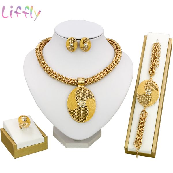 

dubai necklace classic round pendant earrings ring bracelet crystal jewelry exaggerated big jewelry sets bridesmaid sets, Silver
