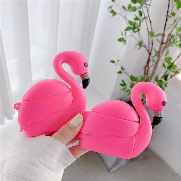 

silicone cute pink flamingo summer hawaii fashion bluetooth wireless headset cover for apple airpods 1 2 charging case