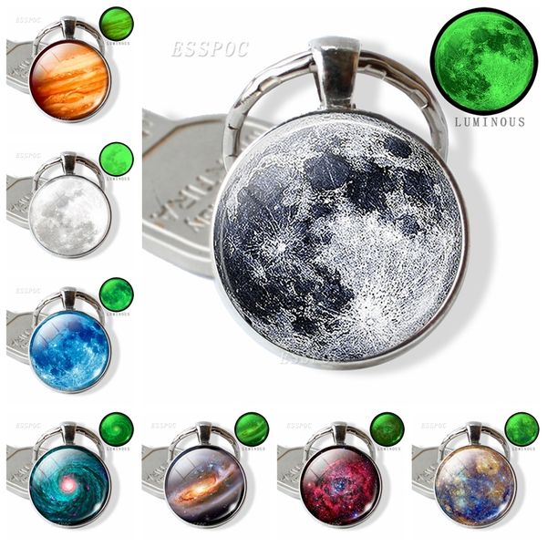 

glow in the dark full moon keychain luminous full moon glass pendant key chain galaxy jewellery handmade gift for men women, Silver