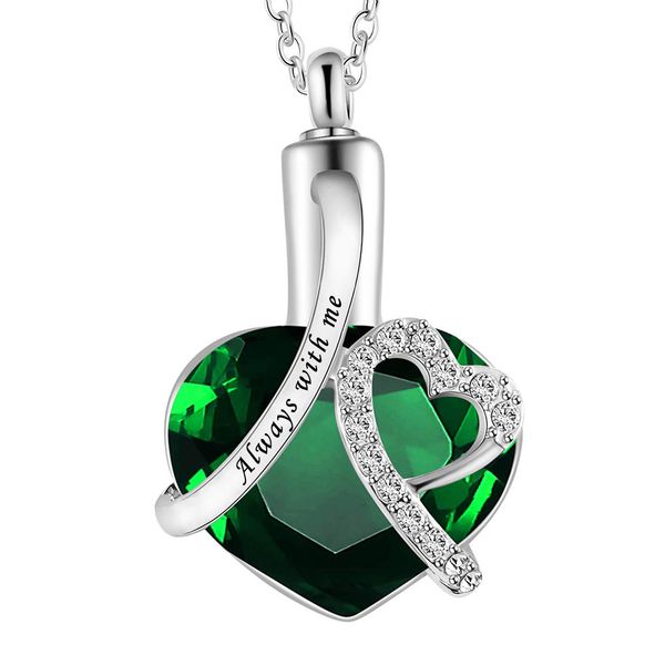 

12 colors heart birthstone crystal cremation urn necklace for ashes always with me memorial keepsake jewelry, Silver