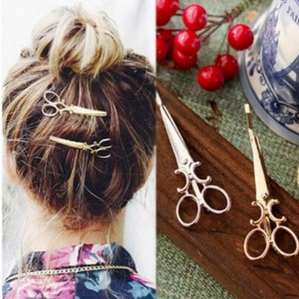 

fashion metal leaf hair clip barrettes hairpin barrette hair women girls trend charm scissors, Golden;white