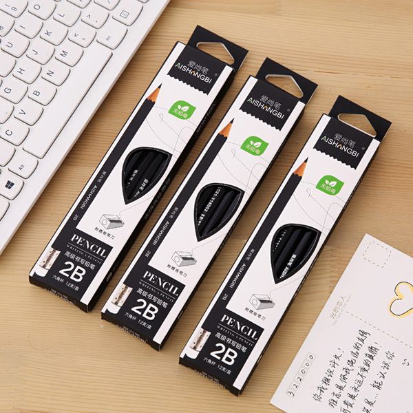 

12 pcs 2b standard pencil study painting quality pencil school office record tool