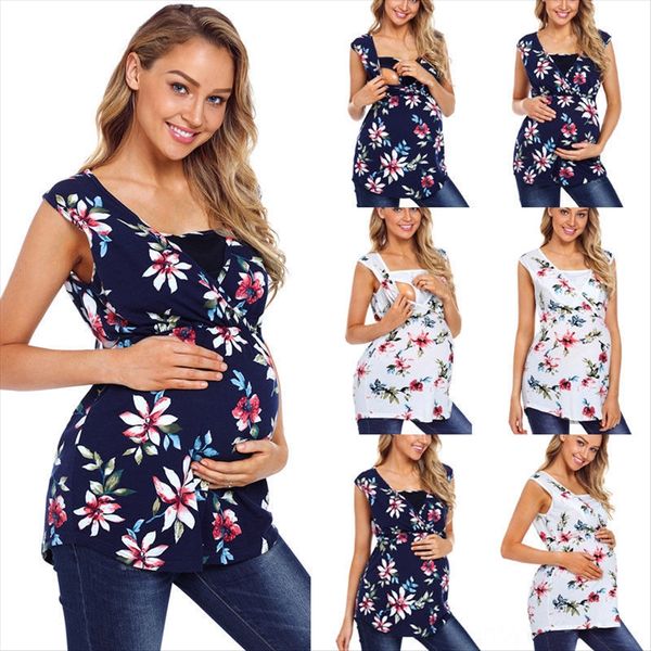 

printed pregnant women's cross breastfeeding printed pregnant t-shirt vest women's vest cross breastfeeding t-shirt, White