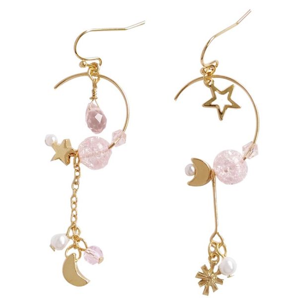 

японский и корейский стиль девушка асимметричная звезда луна серьги c слово длинные серьги кисточкой, Golden;silver