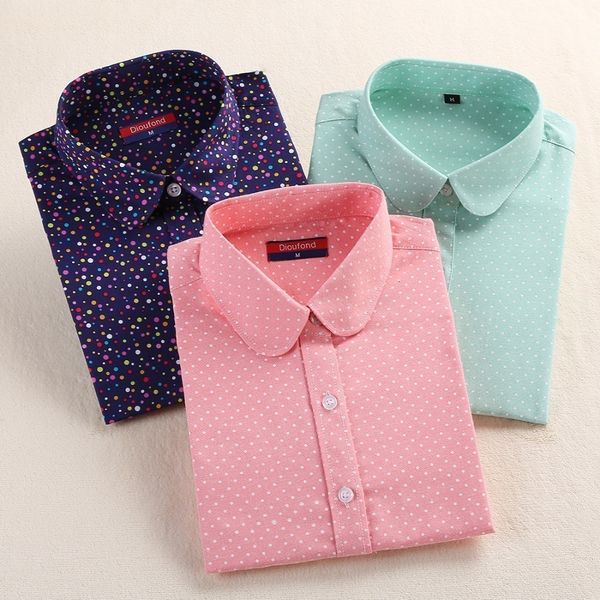 

designer blouse women 2019 plus size polka dot regular cotton women blouses shirt womens shirts turn down collar cotton casual top, White