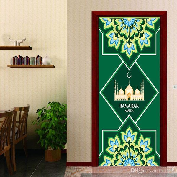 

77 * 200см 2шт набор diy зеленый мусульманский рамадан ислам религиозные стиль двери наклейки mural спальня гостиная главная декоративное ис