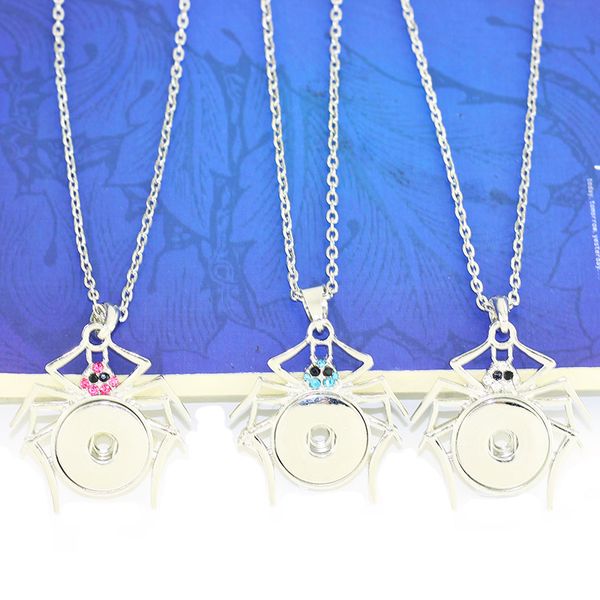 

3 colors spider alloy charm necklaces with 18mm snap button woman pendants with crystals beads women's necklace pt020, Silver