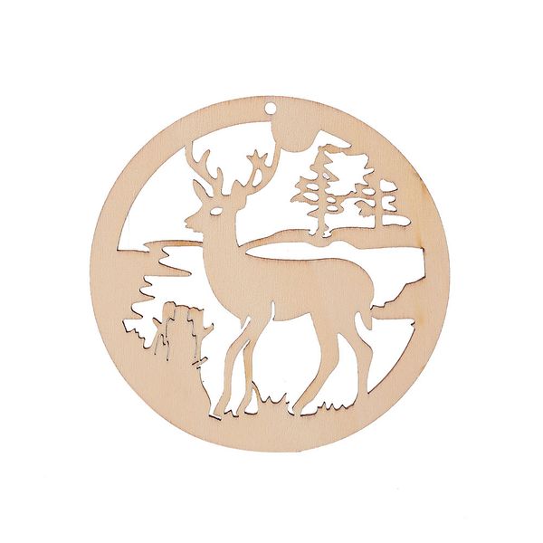 

5pcs natural wooden pendants elk christmas tree hanging pendant decorations diy