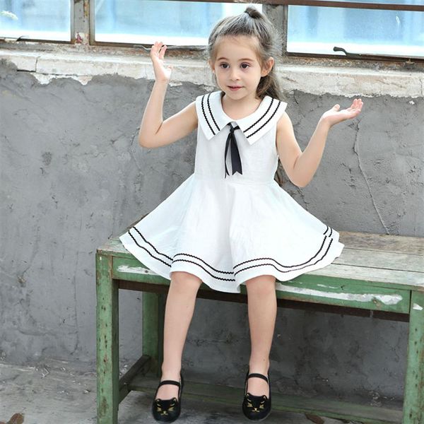 

sleeveless kids dresses for girls 2019 new summer casual children princess dresses solid sailor collar little girl costume, Red;yellow