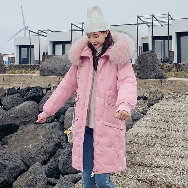 

women's down jacket robe femme women fashion outerwear long cotton-padded jackets pocket faux fur hooded coats, Black