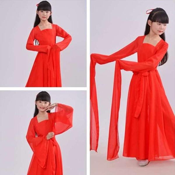 

stage wear white red chinese dress hanfu girl cosplay style fairy dance kids girls long sleeve costume for children, Black;red
