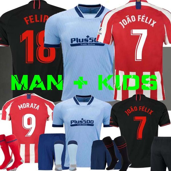 

2019 atletico madrid joao felix home soccer jersey koke morata felipe soccer shirt third saul 19 20 child football herrera man + kids, Black;yellow