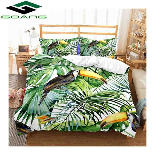 

goang bedding set 3d digital printing green plants flowers with parrots duvet covers and pillowcases room decoration gift