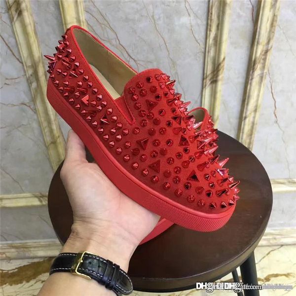 

fashion christia multicolor new low rivet spikes carmin red suede orlato sneakers shoes