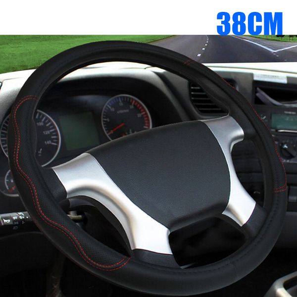 

leather cover steering wheel truck black+red non-slip breathable practical