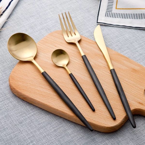 

304 из нержавеющей стали western silverware набора столовых приборов благородного вилок нож десерт посуда кухня питание посуда черное золото