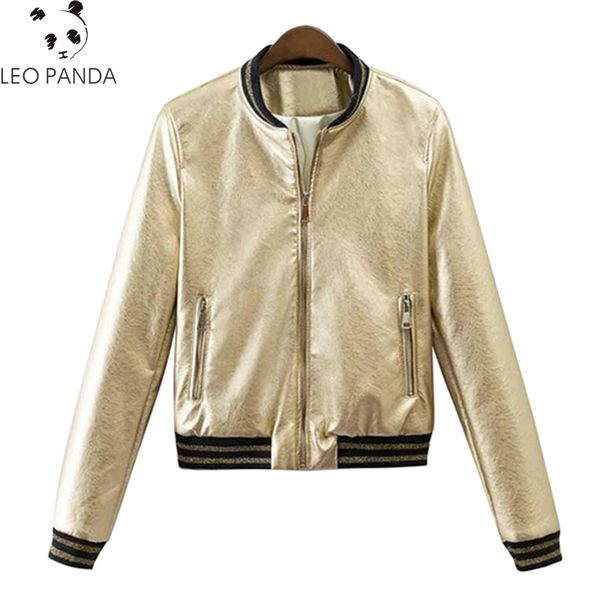 

new spring baseball uniform women bomber jacket womens leather jacket 2019 metal color single breasted female, Black;brown