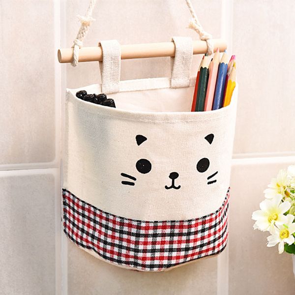 

cartoon hanging storage bag cotton linen wardrobe hang bag wall pouch cosmetic toy organizer household multifunction storage box
