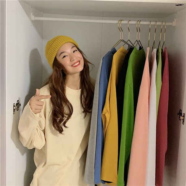 

10-color cotton long-sleeved t-shirt coat t-shirt women 2019 autumn loose avocado green women's xx, White