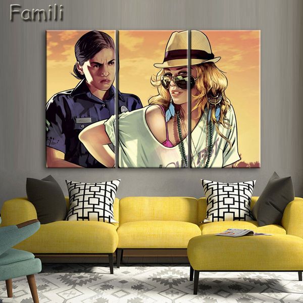 

3 piece frameless wall picture for room canvas painting gta 5 poster anime prints christmas pictures decoration wall art picture