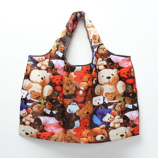 

2019 polyester foldable recycle shopping bag eco reusable shopping tote bag cartoon floral fruit vegetable grocery