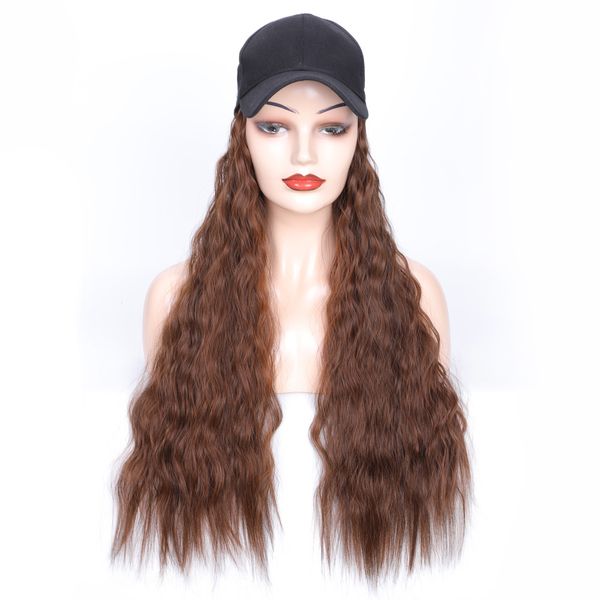 

60cm fashion long wig with cap 2-in-1 wig hat combination 24inch, Black