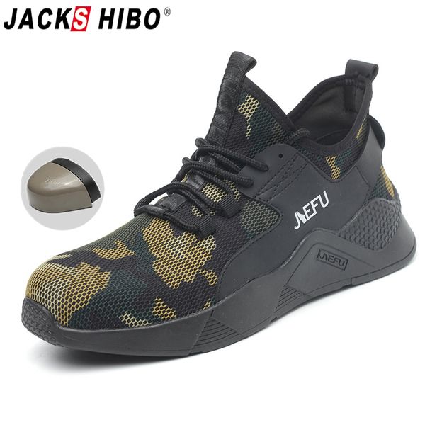 

jackshibo summer breathable safety shoes for men anti-smashing work shoes construction safety boots male puncture proof, Black