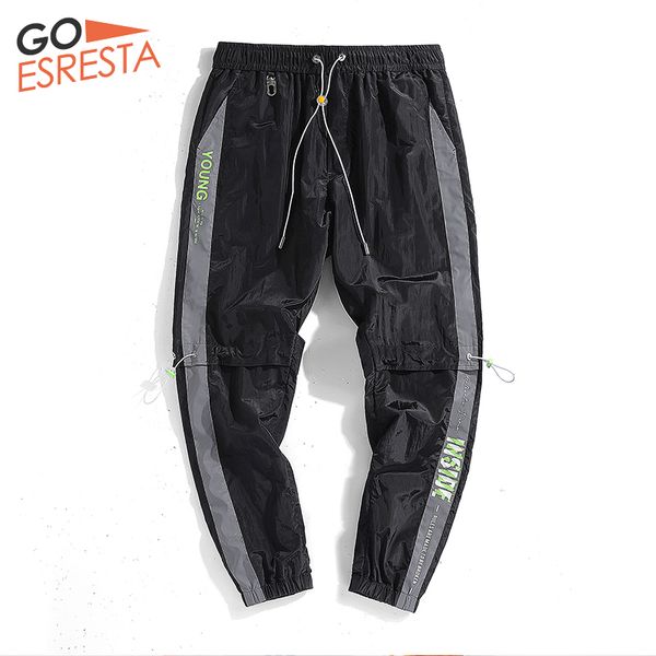 

men's pants goesresta 2021 summer casual men sweatpants street wear drawstring hip-hop joggers pencil loose reflective trousers, Black