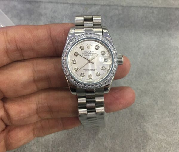 

5stars original wooden box women 26mm automa 116621 tic mechanical diamonds watch self winding stainless steel clock date just wristwatch, Slivery;brown