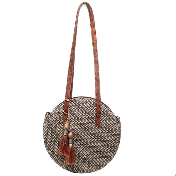 

2019 round tassel the new straw bag handbags women summer rattan bag handmade woven beach circle bohemia handbag new fashion