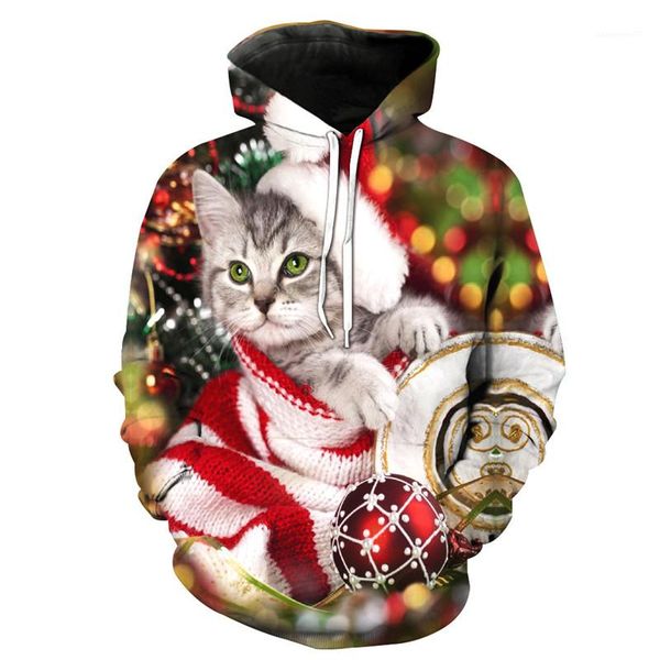 

long sleeve hooded deer mens sweatshirts male clothing christmas 3d print mens hoodies, Black
