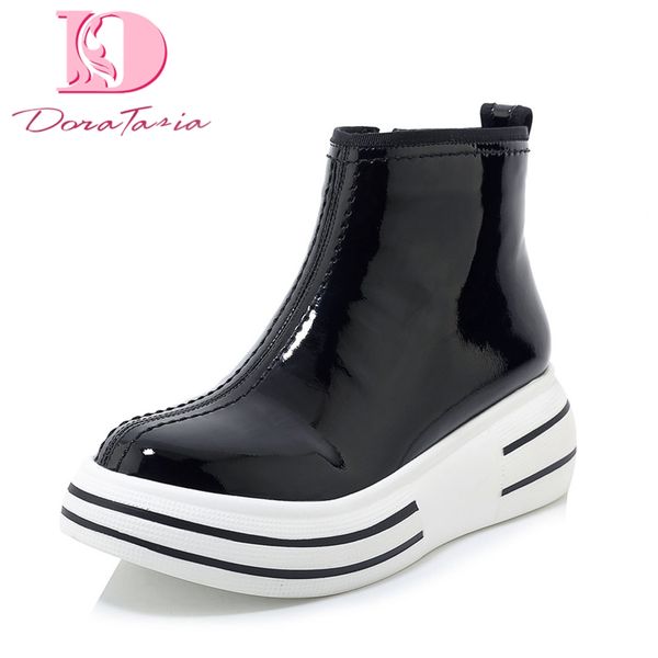 

doratasia brand leisure genuine leather flat platform shoes women casual autumn winter woman shoes ankle boots female, Black