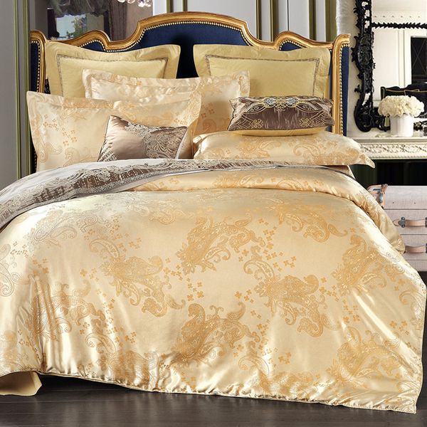 

4pcs european satin jacquard bedding suite set duvet cover purple gold queen luxury polyester embroidered duvet cover5