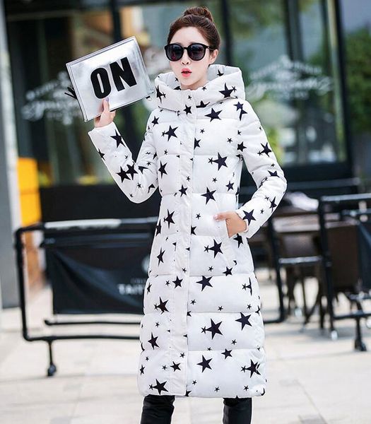 

women's 90% white duck down coat extra-long down jacket winter thick warm printed outwear hooded long parka, Black