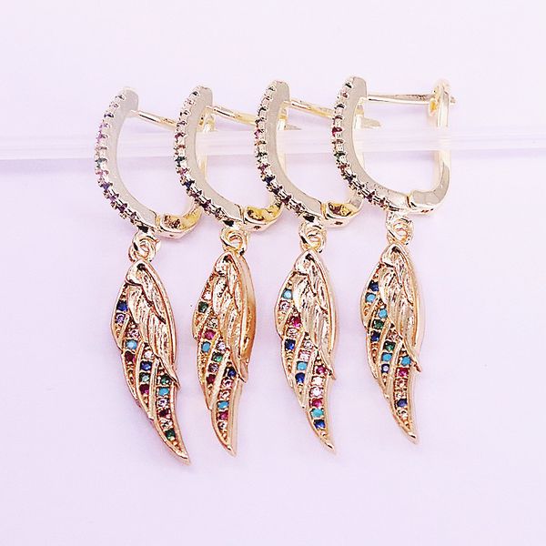 

5pairs new arrived fashion jewelry gold filled micro pave rainbow cubic zirconia wing/feather dangle charm earring, Silver