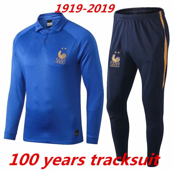 

1919 2019 centenary french survetement de foot football tracksuit 100 soccer training suit mbappe pogba maillot 2 stars training suit, Black