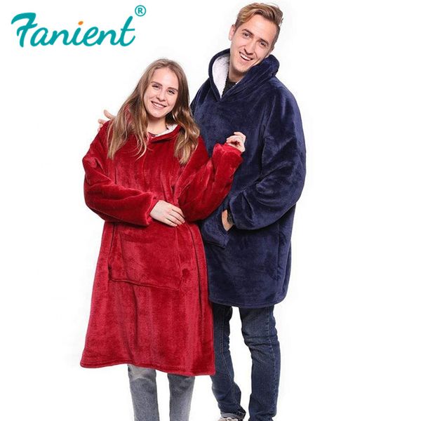 

women's hoodies & sweatshirts winter outdoor hooded pocket blankets warm soft hoodie slant robe bathrobe sweatshirt pullover tv fleece, Black