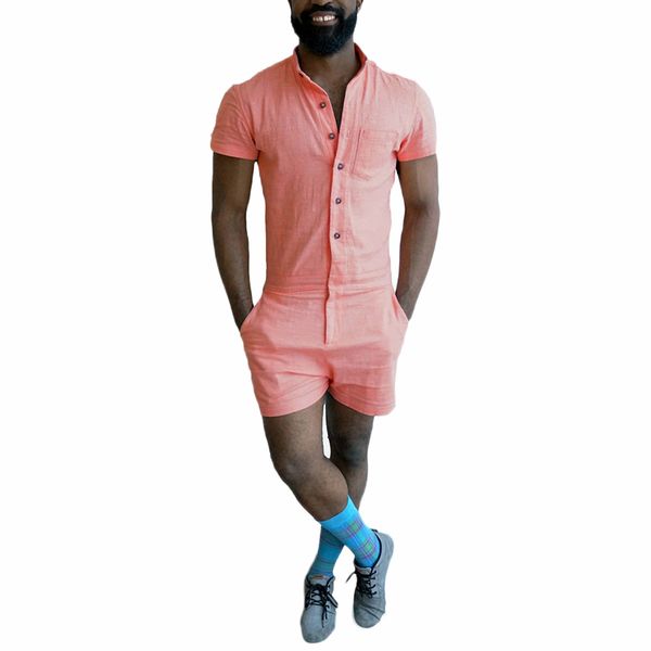 

vogue fashion short sleeve mens rompers male cotton jumpsuit cool cargo short bib pants unique designe party overalls, Black