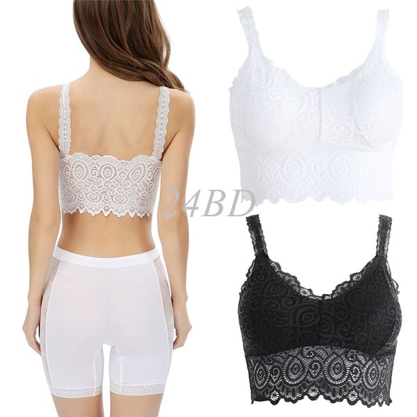 

women lace crochet cami bralet bralet bra bustier short floral quilted tank s27, White;black