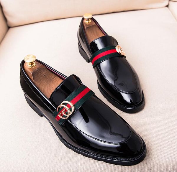 

2019 new pu leather casual driving oxfords party flats shoe mens loafers moccasins italian men wedding shoes for male size 38-46, Black