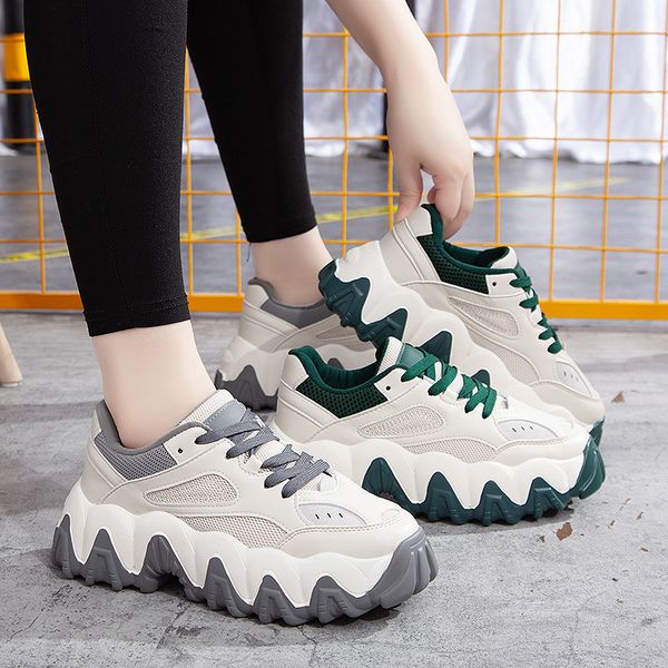 

2020 spring new sneakers breathable thick bottom women's sports shoes korean wave bottom running shoes zapatos de mujer zp-18