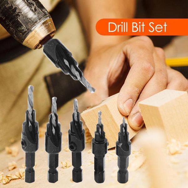 

4/5/7pcs countersink drill woodworking drill bit set 1/4 inch drilling pilot holes hex shank for screw sizes drilling set