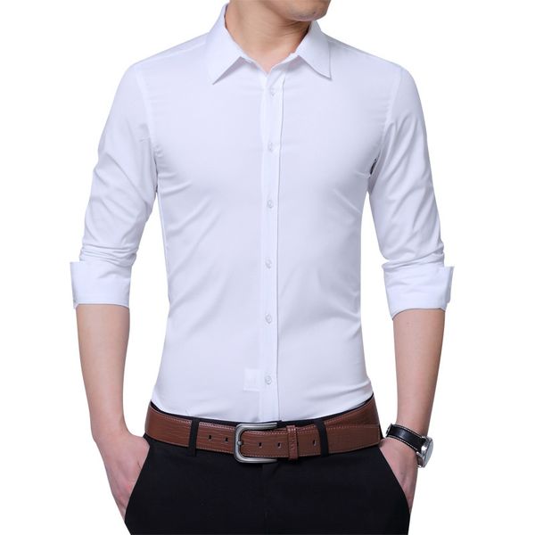 

men's long sleeve business formal solid color shirts male slim fit casual dress shirt, White;black