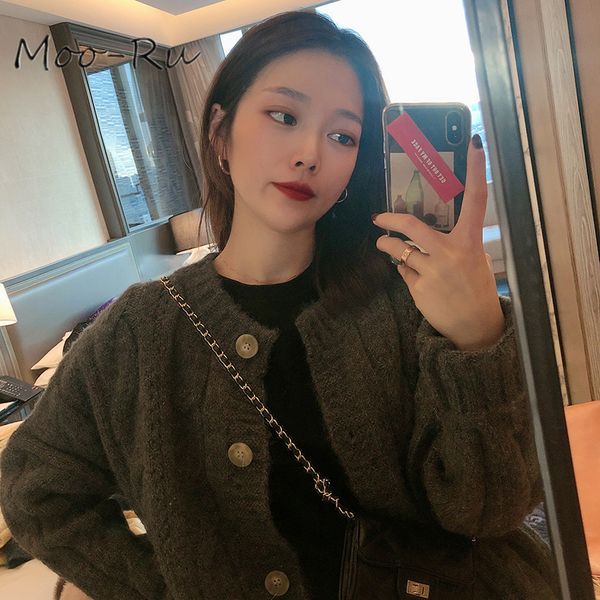 

women's knits & tees moo-ru 2021 spring wear korean version solid color loose sweater cardigan jacket, White