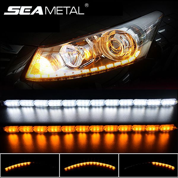 

12v drl car daytime running lights waterproof flexible led strip line auto day light turn signal driving flash lamp accessories