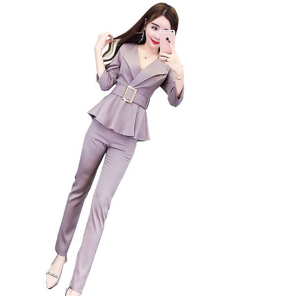 

женские брючные костюмы 2019 весна осень женская твердого тонкого темперамент blazer одежда set blazer + штаны двухсекционного костюм брюки, White;black